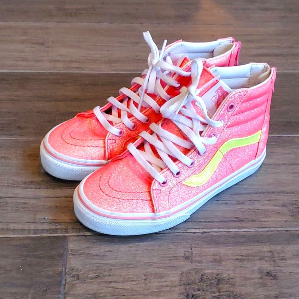 GUC Kids Neon Pink Glitter High Top Van's, size 1